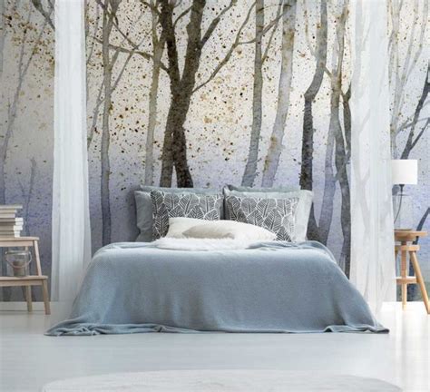 Watercolour Forest - Day | Forest wall mural, Feature wall bedroom, Wallpaper house design