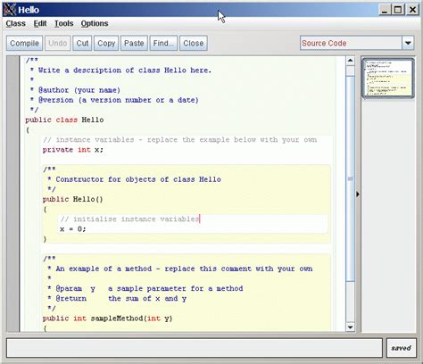 The new window contains the content of the file Hello.java