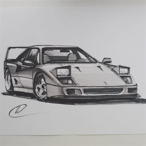 Marker Art Ferrari F40, Car Sketch, Marker Art, Vehicles, Car, Vehicle, Tools