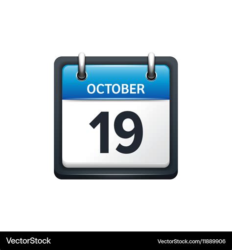 October 19 Calendar icon flat Royalty Free Vector Image