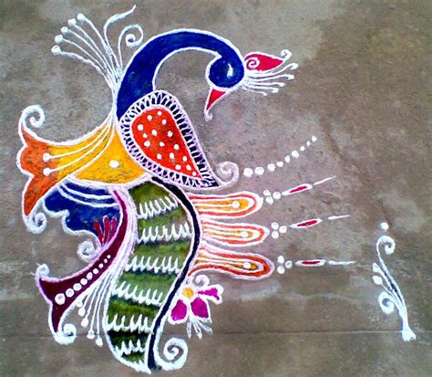 Best Peacock rangoli designs with colours - Fashion Beauty Mehndi Jewellery Blouse Design