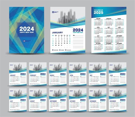 kalender 2024 sjabloon reeks en 2025 jaar minimaal blauw achtergrond ...