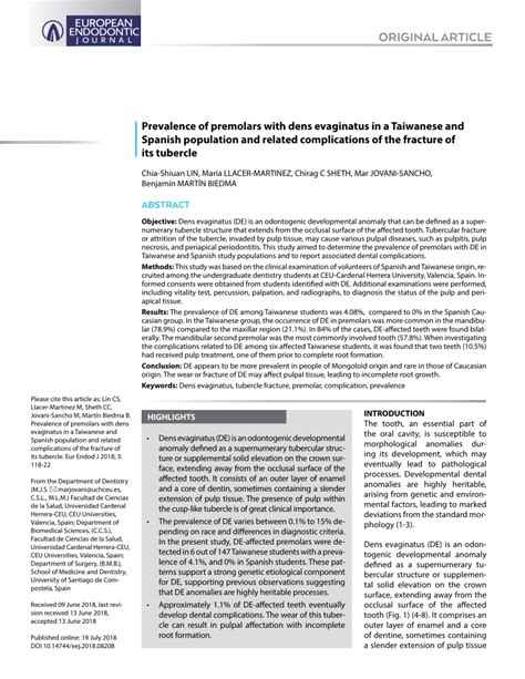 (PDF) Prevalence of Premolars with Dens Evaginatus in a Taiwanese and Spanish Population and ...