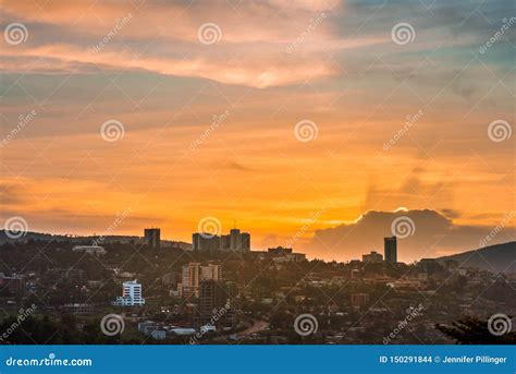 Kigali City Centre Skyline and Surrounding Areas Under Colorful Clouds ...