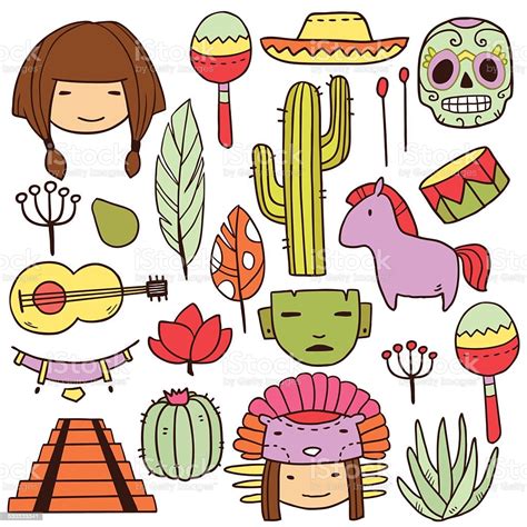 Vector Cartoon Funny Mexican Icons Stock Vector Art & More Images of 2015 533333341 | iStock