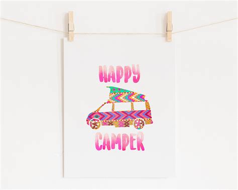 Happy camper printable art rv decor watercolor painting | Etsy