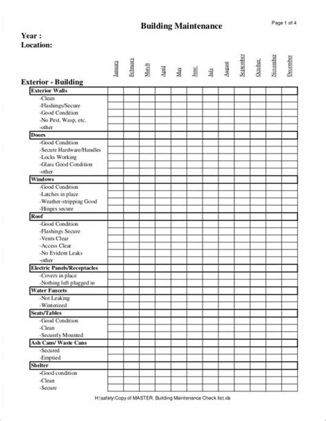 FREE 25+ Maintenance Checklist Samples & Templates in MS Word | PDF | Google Docs | Pages ...