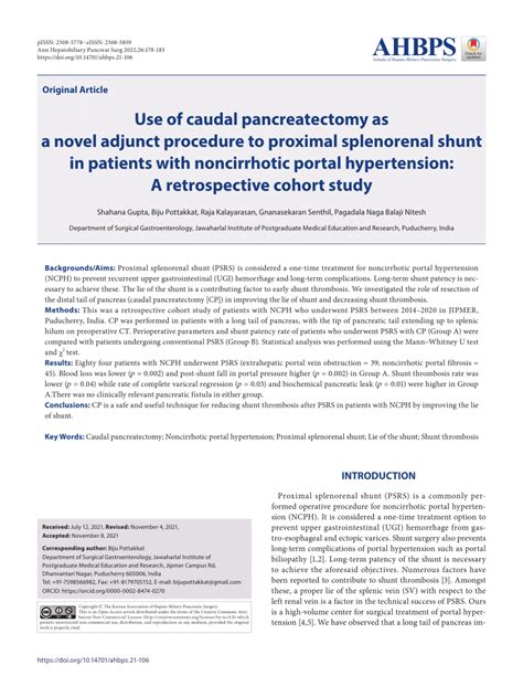 (PDF) Use of caudal pancreatectomy as a novel adjunct procedure to ...