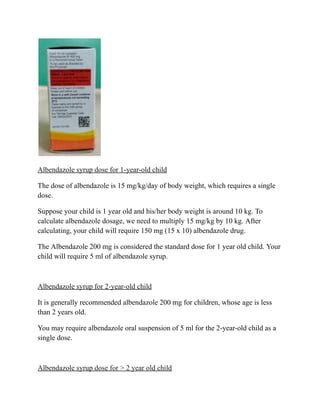 Albendazole dose for kids in worm infestation | PDF