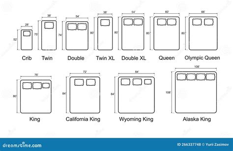 Bed Sizes and Mattress Dimensions . Pictograms Depict Icons of Bed ...