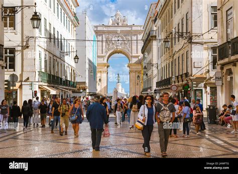 Lisbon city center, view of the Rua Augusta - the main thoroughfare in the historical centre of ...