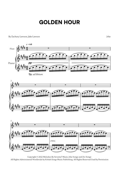 Golden Hour (arr. Cadenza Editions) by Jvke Sheet Music for Flute and Piano at Sheet Music Direct