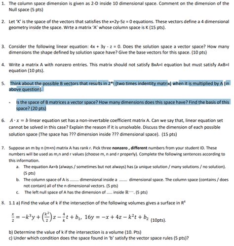 1. The column space dimension is given as 2-D inside | Chegg.com