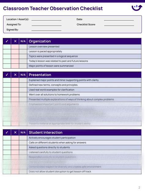 Teacher Observation Checklist | Xenia Templates