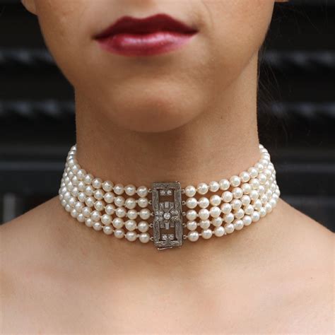 Edwardian Diamond Clasp Pearl Choker Necklace – Pippin Vintage Jewelry