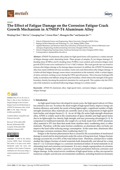 (PDF) The Effect of Fatigue Damage on the Corrosion Fatigue Crack Growth Mechanism in A7N01P-T4 ...