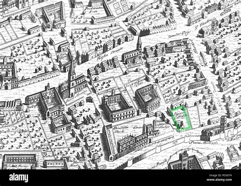 English: Part of Ralph Agas's map of Oxford (1578). North is at the bottom. Jesus College ...