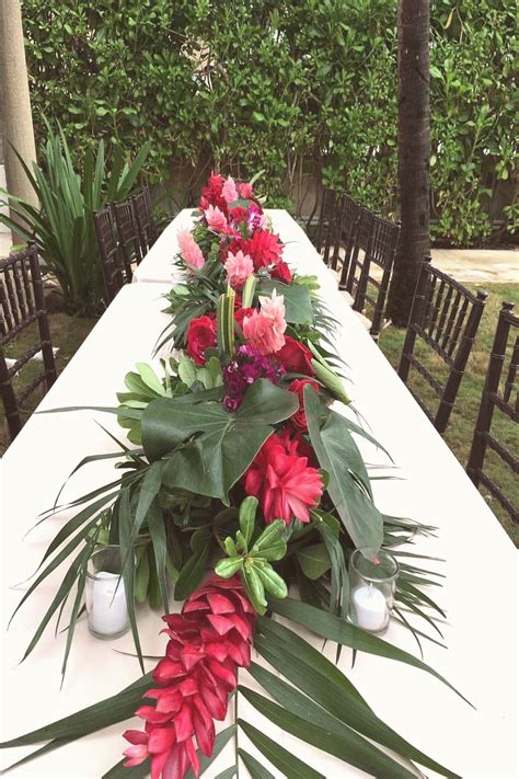 CBC318 weddings Riviera Maya tropical runner centerpiece centro de mesa tro… | Tropical wedding ...