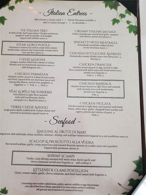 Menu at Casa D'Italia restaurant, Fort Myers