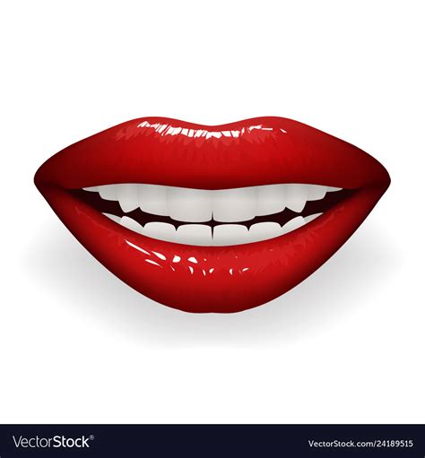 Red glossy lips female smile mouth teeth stylish Vector Image