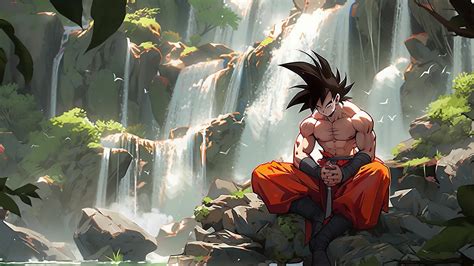 Goku Meditating Waterfall Forest Dragon Ball Live Wallpaper - MoeWalls