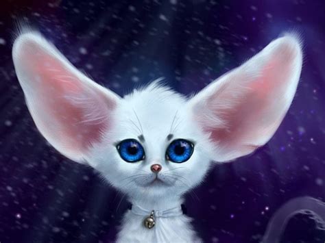 Cute Fantasy Animal, cute, collar, fantasy, whiskers, long ears, white ...