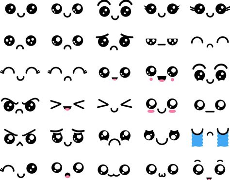 Kawaii Vector Elements 25 Eye and Mouth Designs 18984213 Vector Art at ...