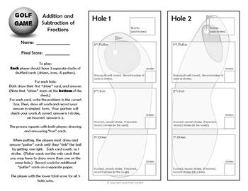 Adding & Subtracting Fractions - Golf Game by Math Giraffe | TpT