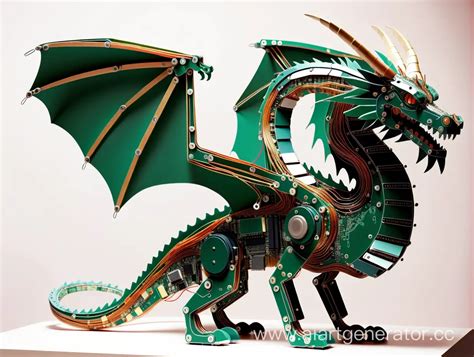 Futuristic Dragon Sculpture with Circuit Board Scales | AI Art Generator