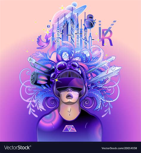 Graphic man wearing virtual reality headset Vector Image