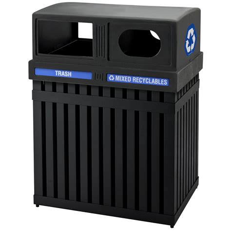 Commercial Zone 72720199 ArchTec Parkview 50 Gallon Black Double Trash / Recycling Receptacle ...