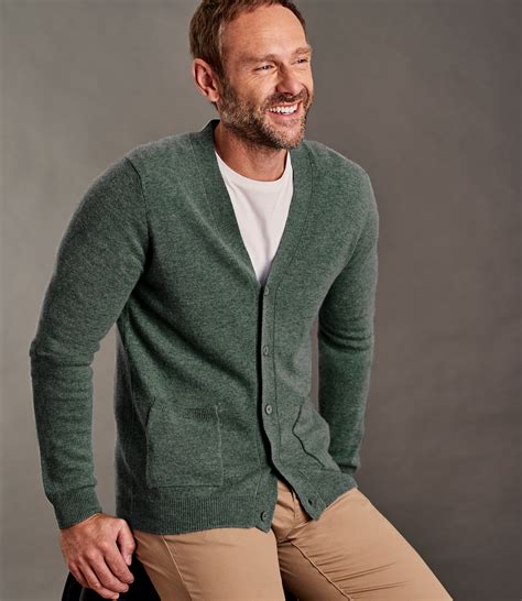 Tweed Green 20% Cashmere & 80% Merino | Mens Cashmere & Merino V Neck Cardigan