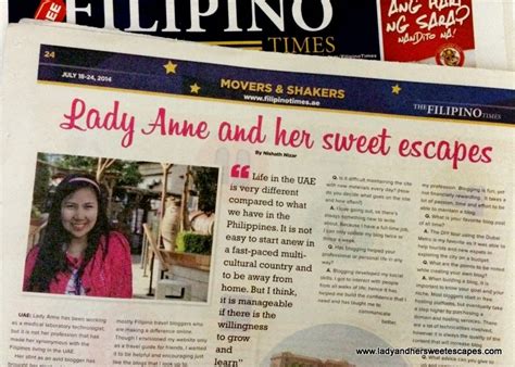 Featured in The Filipino Times | Lady & her Sweet Escapes