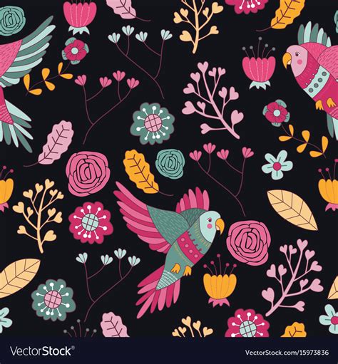 Seamless pattern bird pink floral wallpaper decora