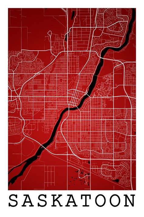 Saskatoon Street Map - Saskatoon Canada Road Map Art on Colored Digital ...