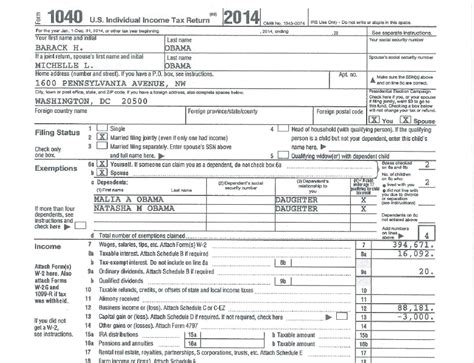 President Barack Obama 2014 IRS Federal Tax Return