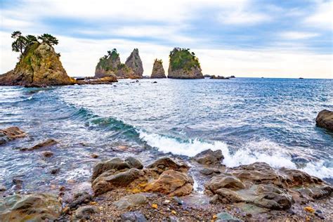 Landscape of the High Tides of the Minokake Rocks in Japan. Stock Image - Image of blue, outdoor ...