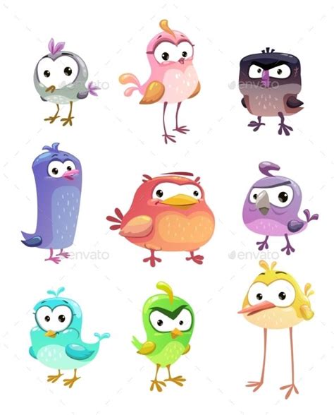 Funny Cartoon Standing Birds Set | Cartoon birds, Character design ...