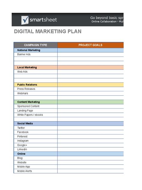 Marketing Template Digital Marketing Plan