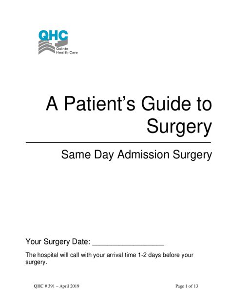 Fillable Online Patient Guide-Before Your Surgery - Garden City ...