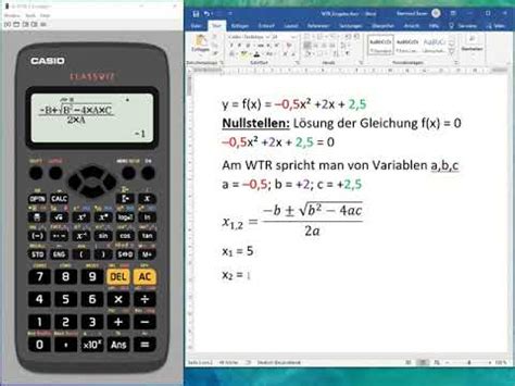 Eingabe der Mitternachtsformel am Taschenrechner mithilfe der Variablenmethode Teil 14 - YouTube