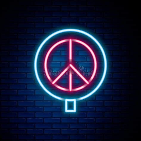 Glowing Neon Line Peace Icon Isolated on Brick Wall Background. Hippie Symbol of Peace. Colorful ...