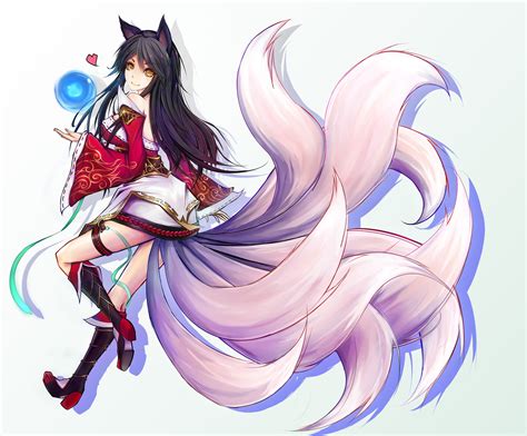 Wallpaper : drawing, illustration, anime girls, animal ears, tail, League of Legends, Ahri ...