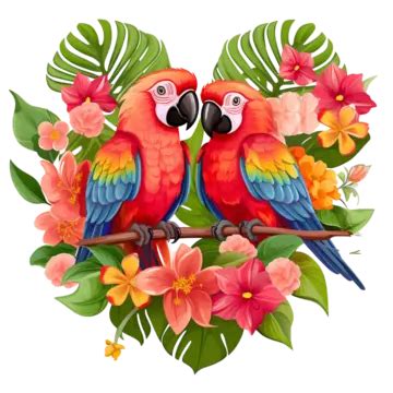Parrot Clip Art Nestled With Heart Fruit Among Blooms On Valentine S Day, Parrot, Clipart ...