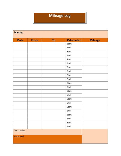 Monthly Mileage Log Template