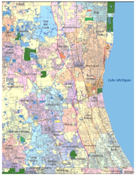 Editable Waukegan, IL City Map - Illustrator / PDF | Digital Vector Maps