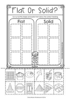 Flat or Solid Shapes - 2d or 3d shape sort - Geometry Worksheets