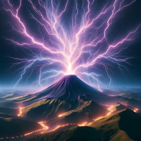 Premium Photo | Frances Cantal Volcano explodes with lightning thunder 8k art