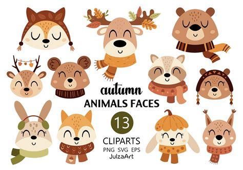 Autumn Animals Clipart Fall Animals Faces Svg Woodland - Etsy