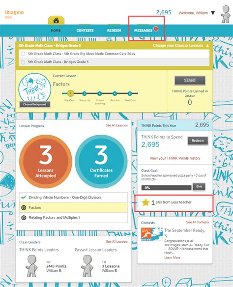 Viewing messages and stars from your teacher (Imagine Math 3+ students ...